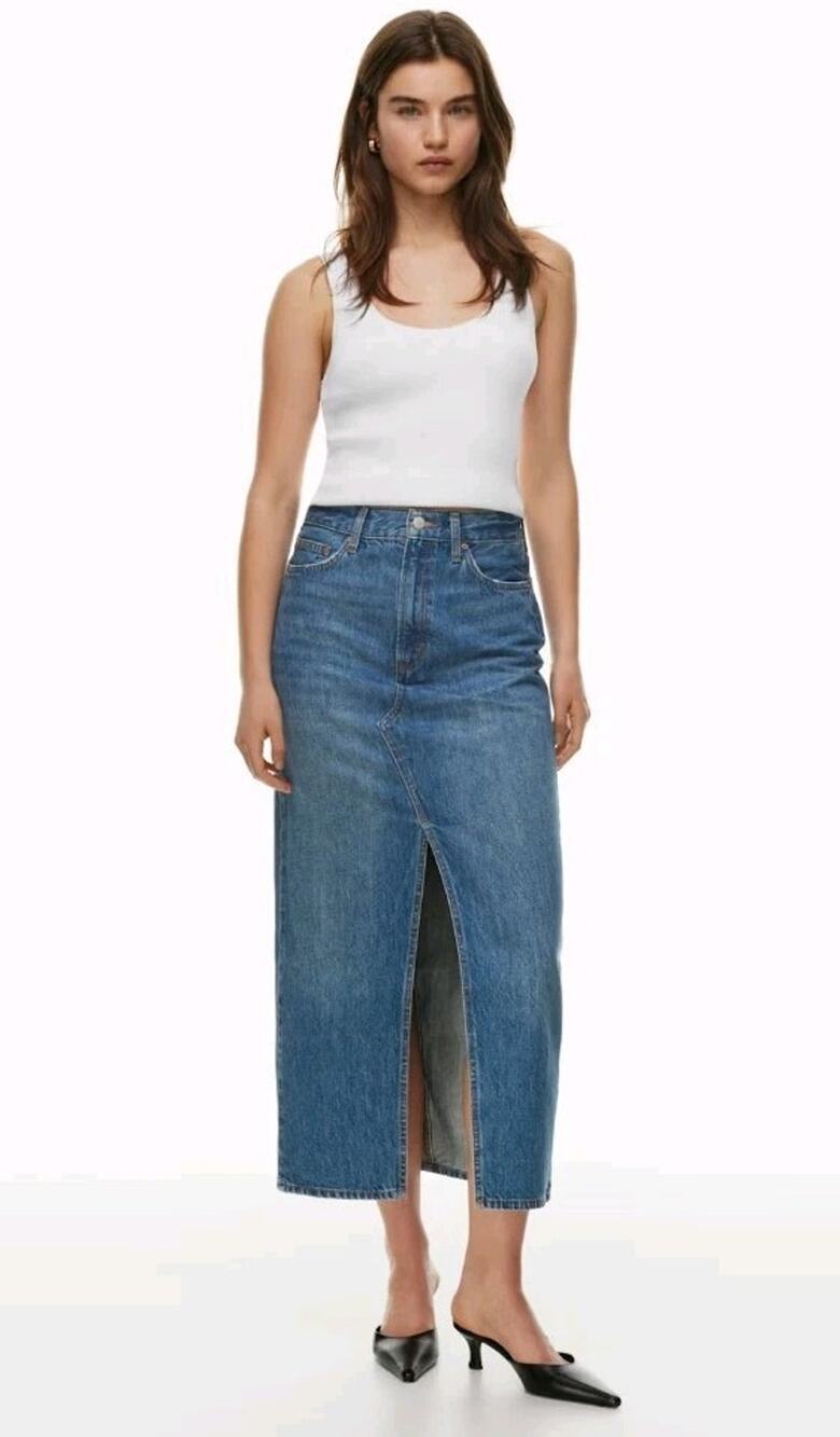Denim Forum The '90s Vintage Maxi Jean Skirt Women 27 Blue Denim High Rise Slit